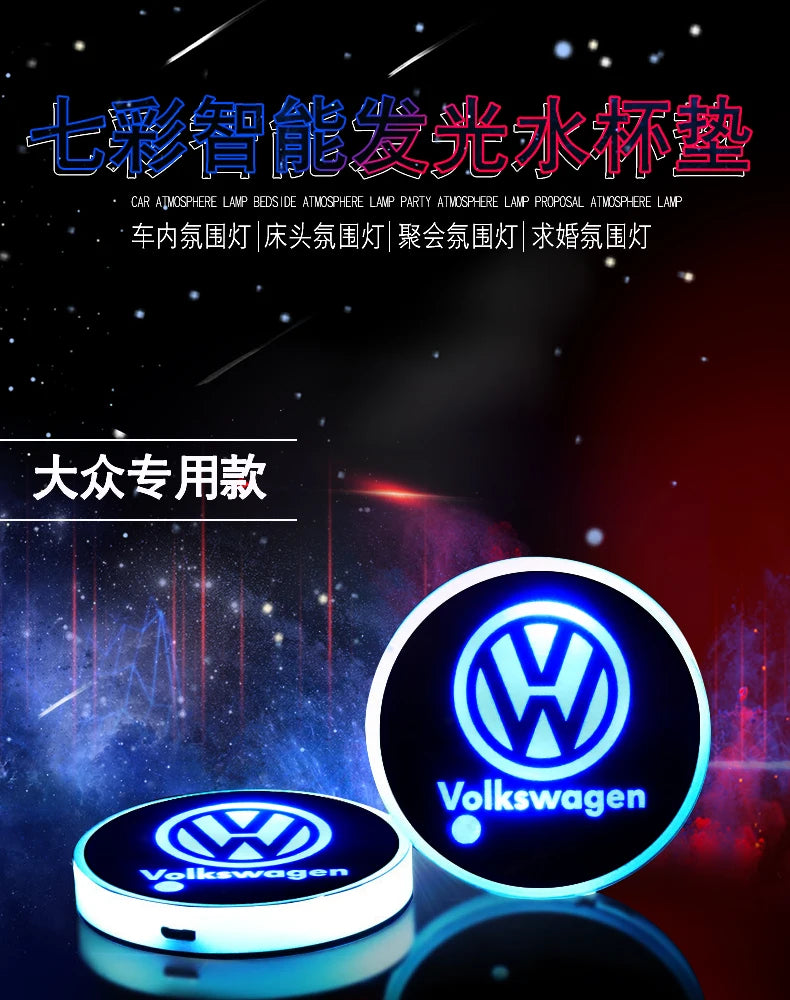 New 7 Color LED Car Cup Holder Light Luminous Coaster Water Cup Pad For VW Volkswagen Polo Jetta Golf Beetle CC GTI golf Passat