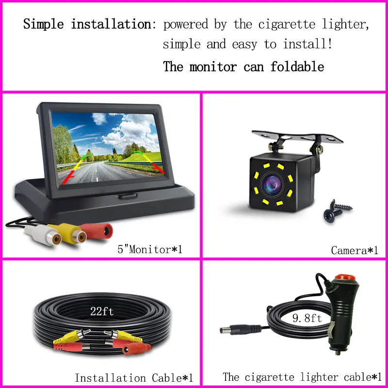 Easy Installation 4.3"5" Car Rear View Backup Camera LCD Monitor  for Vehicle Van Night Vision Reverse Video Parking System